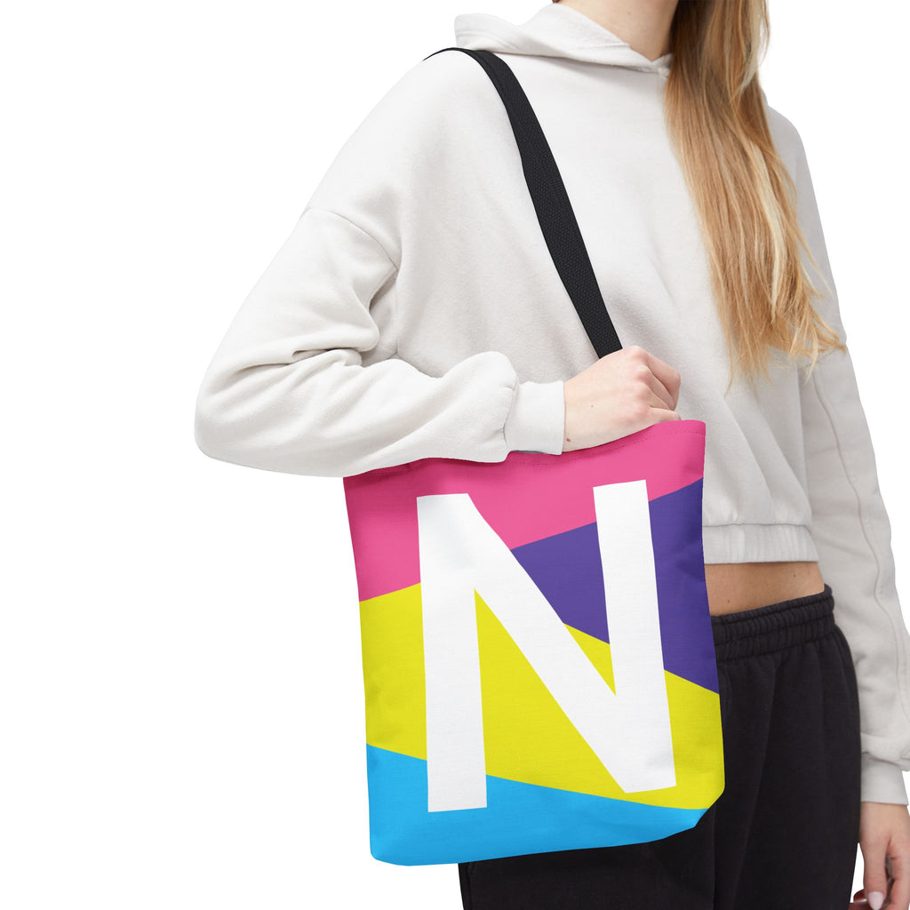 Monogram 'N' Colorblock Tote Bag — Personalized Initial N Shoulder Tote