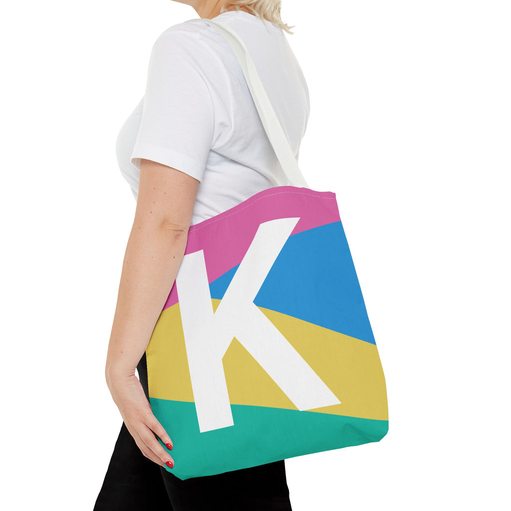 Monogram 'K' Colorblock Tote Bag — Personalized Initial K Shoulder Tote