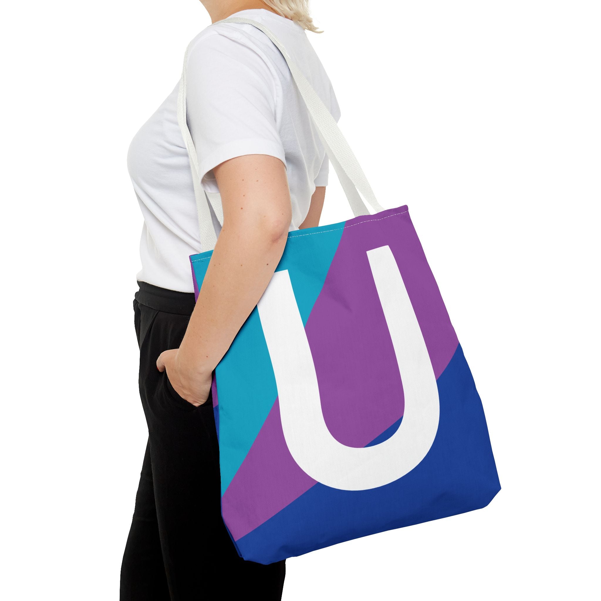 Monogram 'U' Colorblock Tote Bag — Personalized Initial U Shoulder Tote