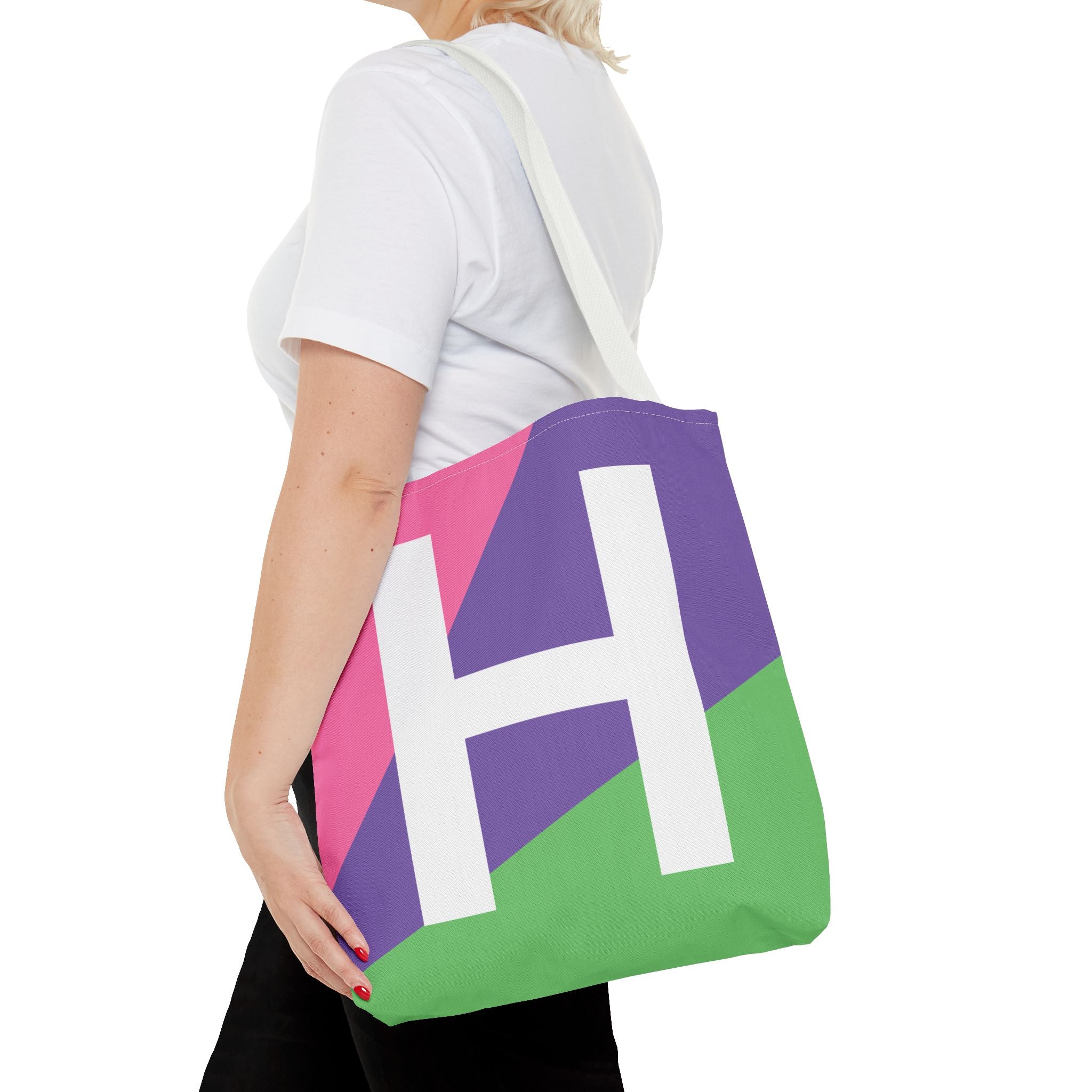 Monogram 'H' Colorblock Tote Bag — Personalized Initial H Shoulder Tote