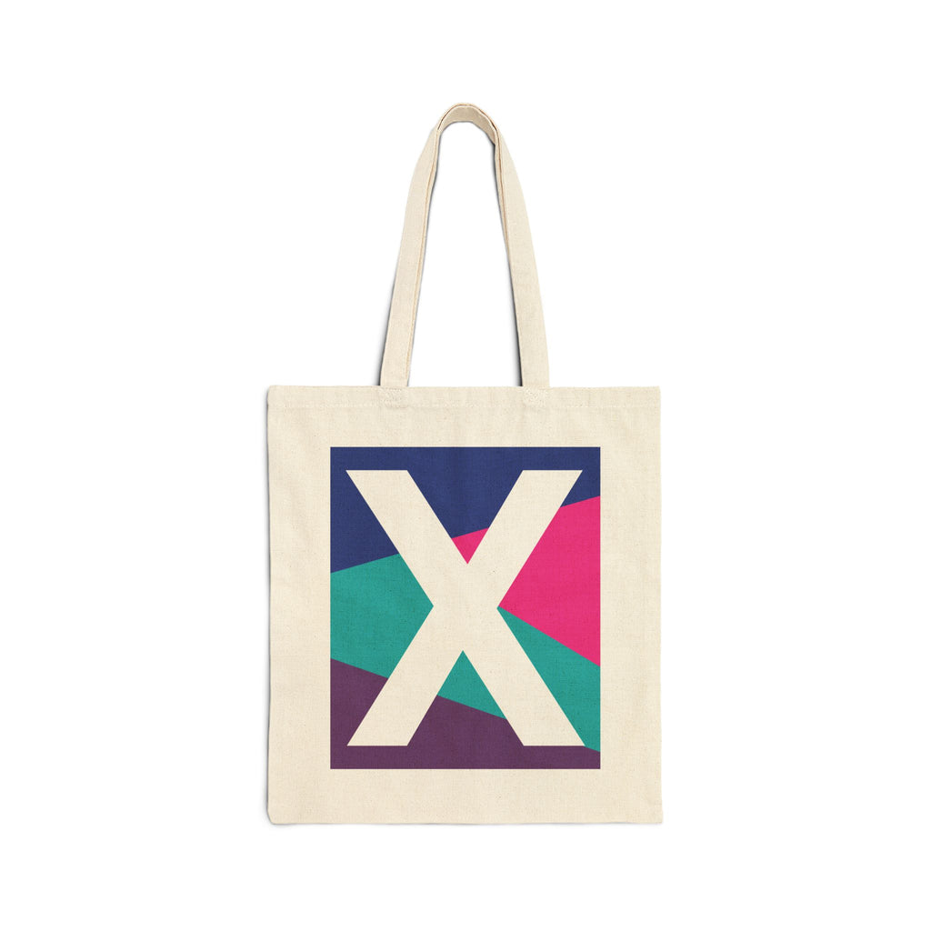 Initial X Colorblock Canvas Tote Bag — Monogram Letter X Reusable Grocery Tote