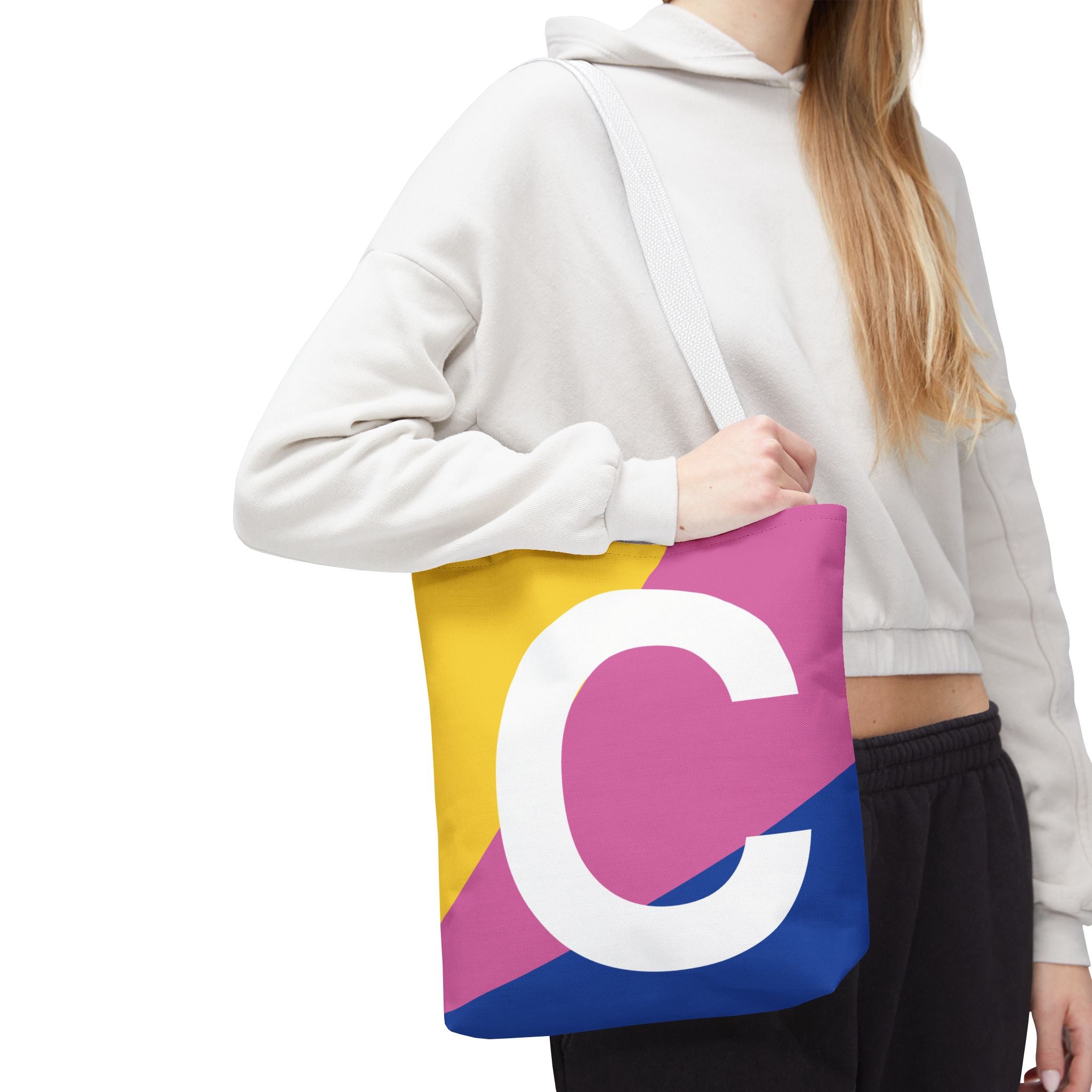 Monogram 'C' Colorblock Tote Bag — Personalized Initial C Shoulder Tote