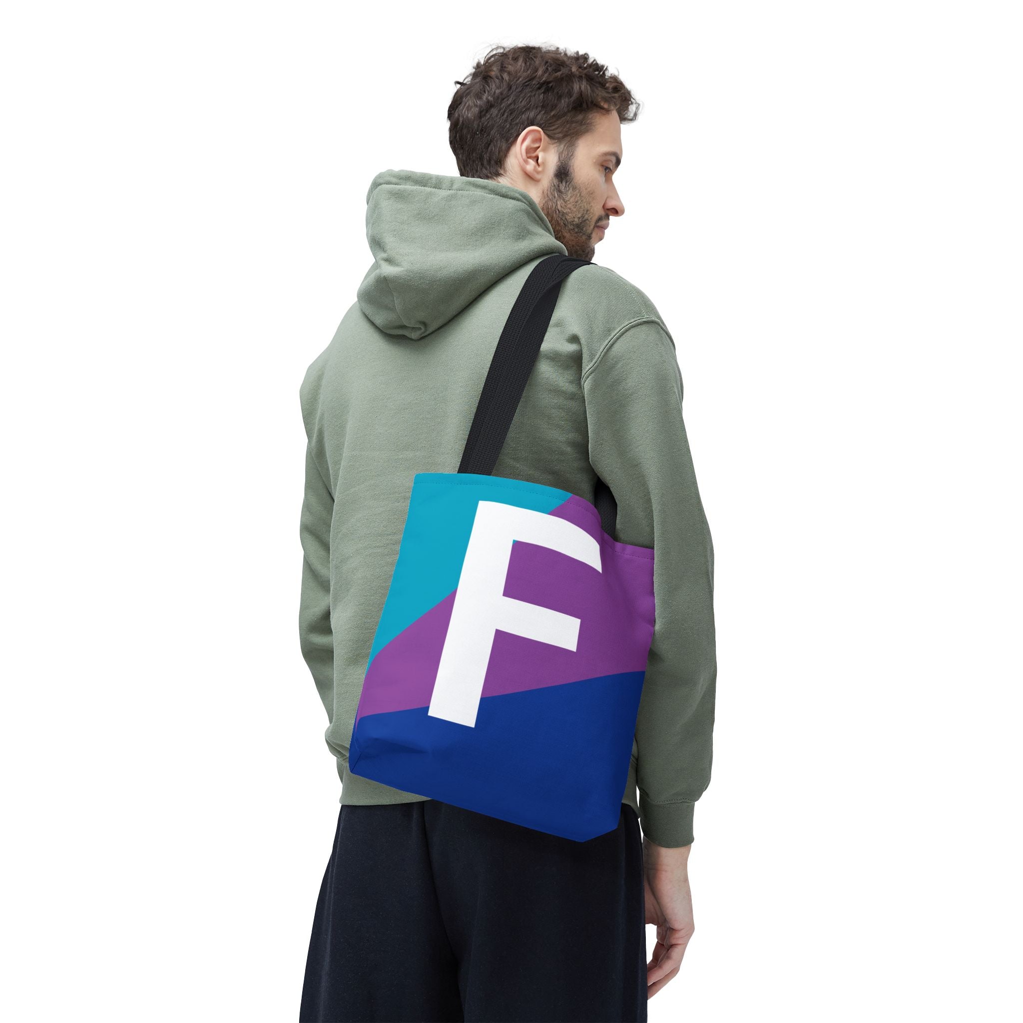 Monogram 'F' Colorblock Tote Bag — Personalized Initial F Shoulder Tote