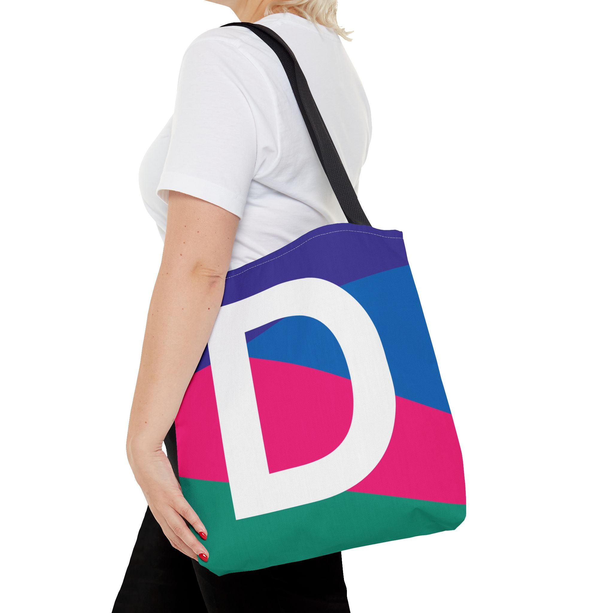 Monogram 'D' Colorblock Tote Bag — Personalized Initial D Shoulder Tote