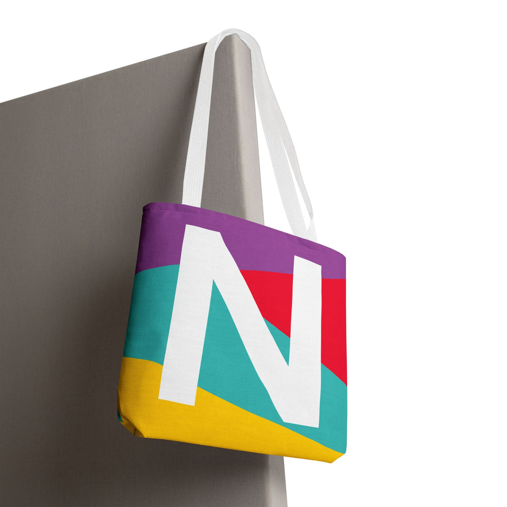 Monogram 'N' Colorblock Tote Bag — Personalized Initial N Shoulder Tote