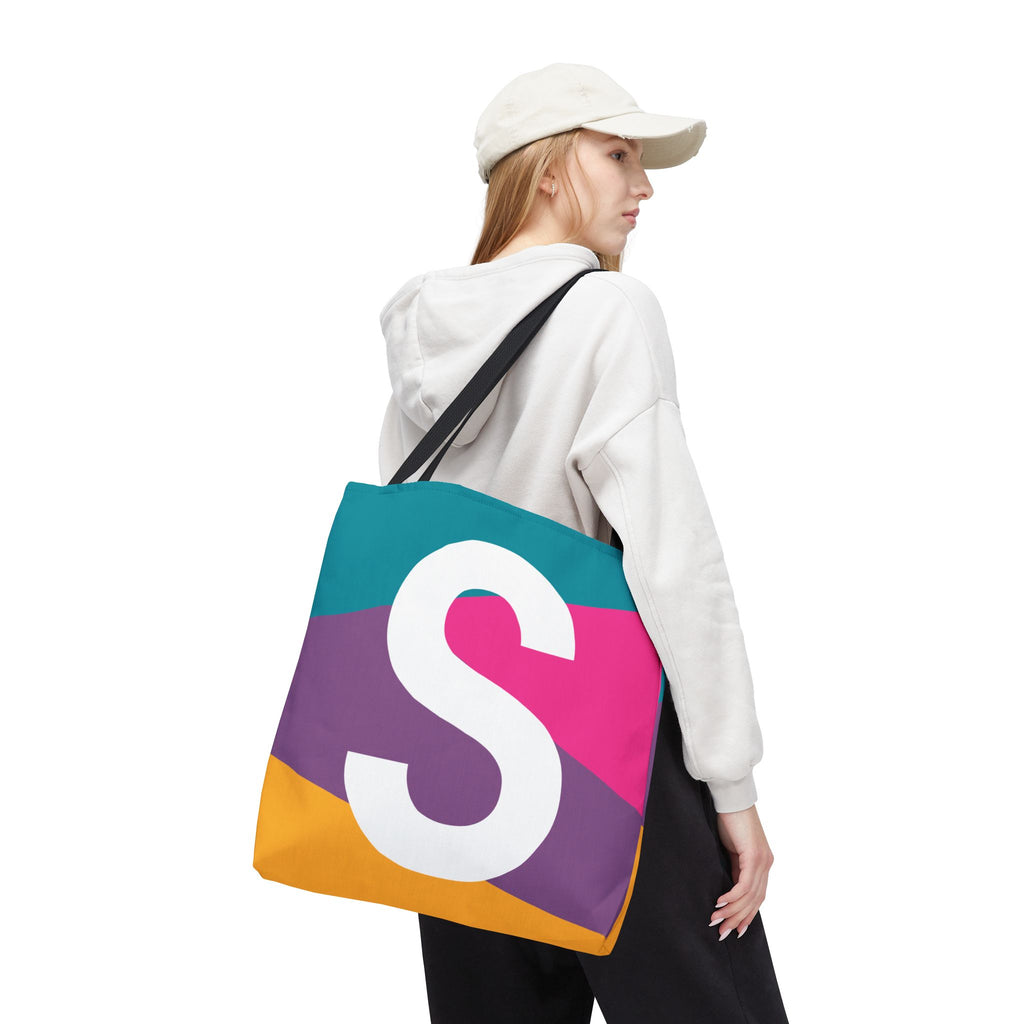 Monogram 'S' Colorblock Tote Bag — Personalized Initial S Shoulder Tote
