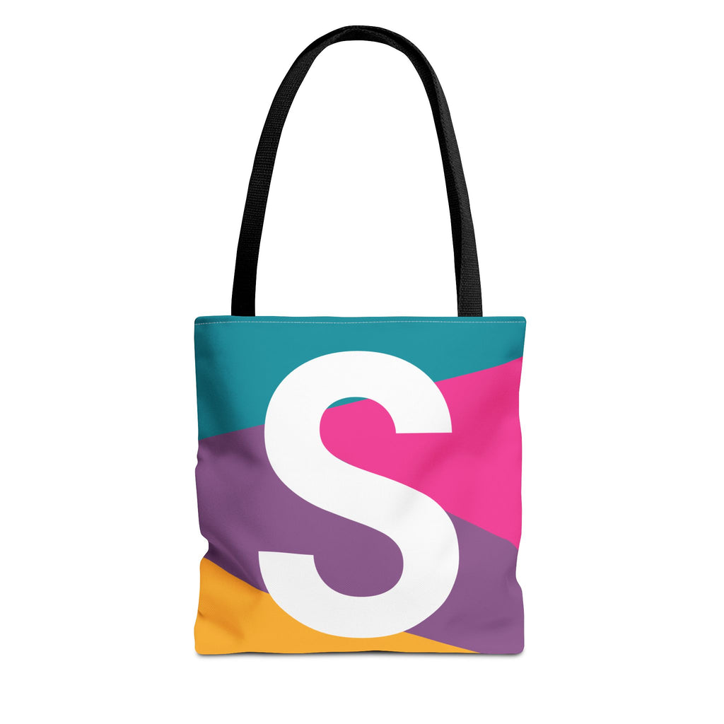 Monogram 'S' Colorblock Tote Bag — Personalized Initial S Shoulder Tote