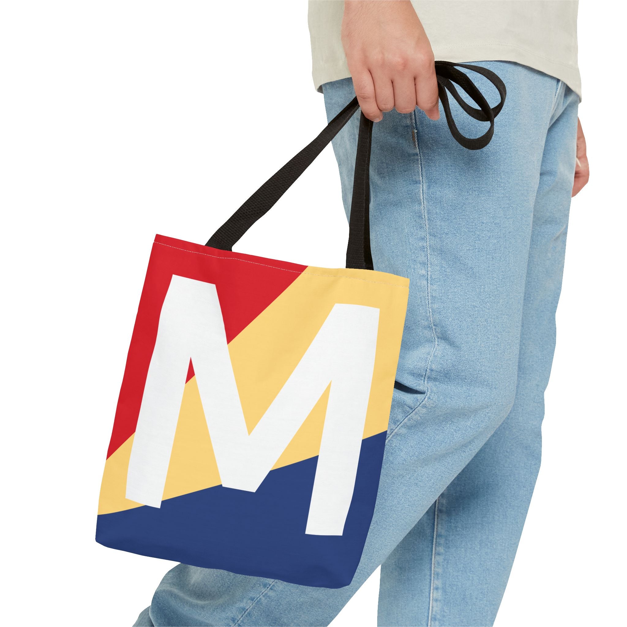 Monogram 'M' Colorblock Tote Bag — Personalized Initial M Shoulder Tote
