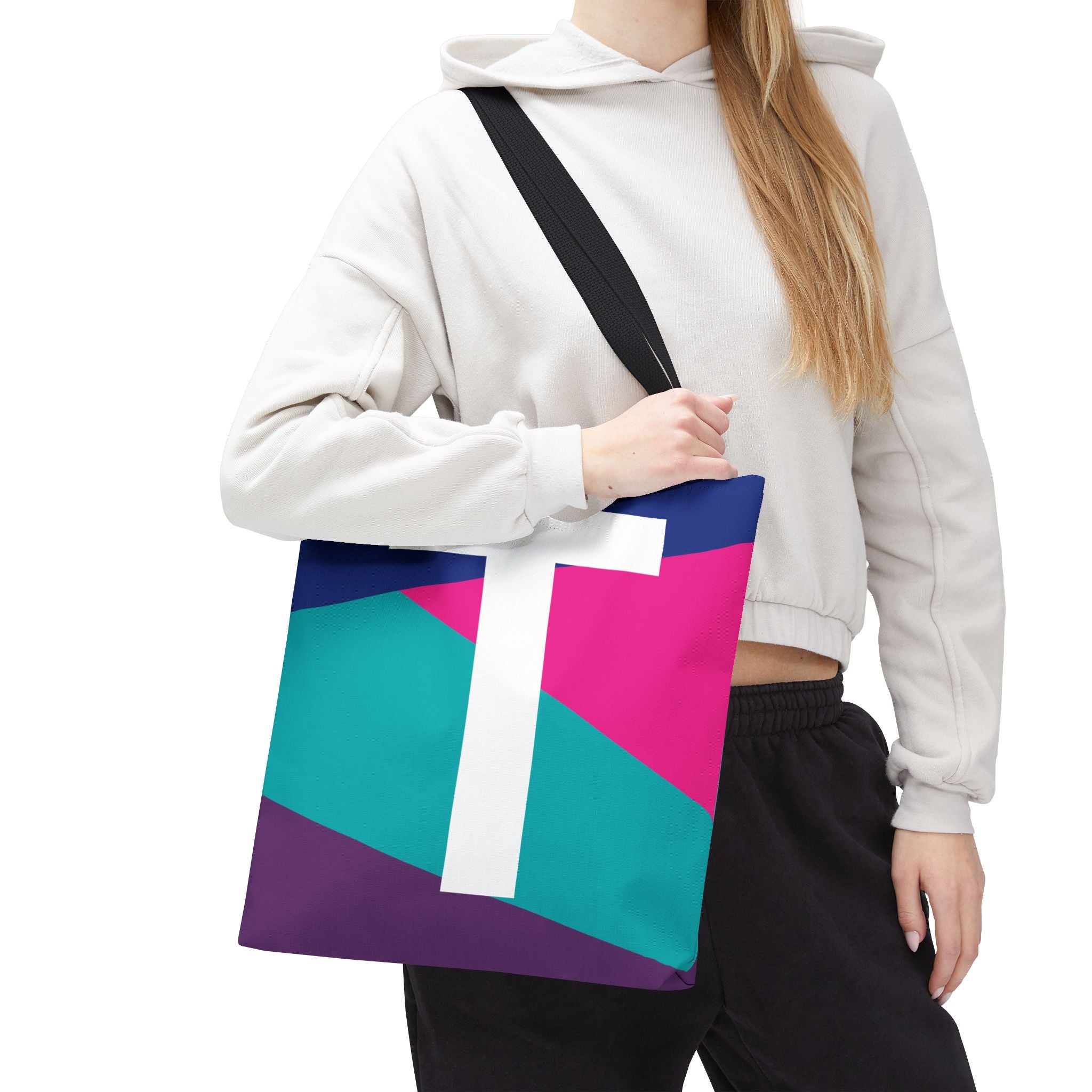 Monogram 'T' Colorblock Tote Bag — Personalized Initial T Shoulder Tote