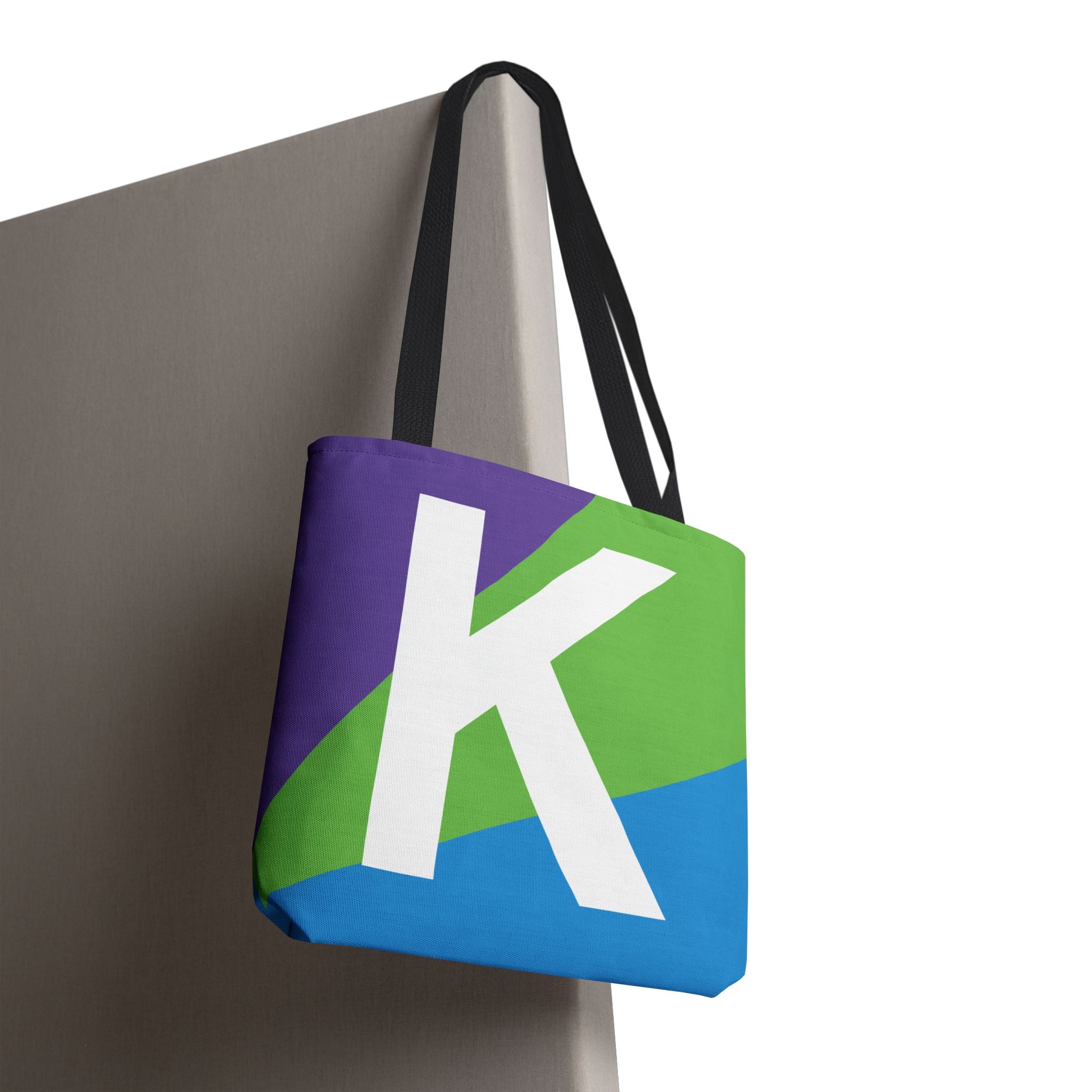 Monogram 'K' Colorblock Tote Bag — Personalized Initial K Shoulder Tote
