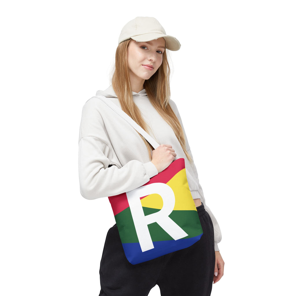 Monogram 'R' Colorblock Tote Bag — Personalized Initial R Shoulder Tote