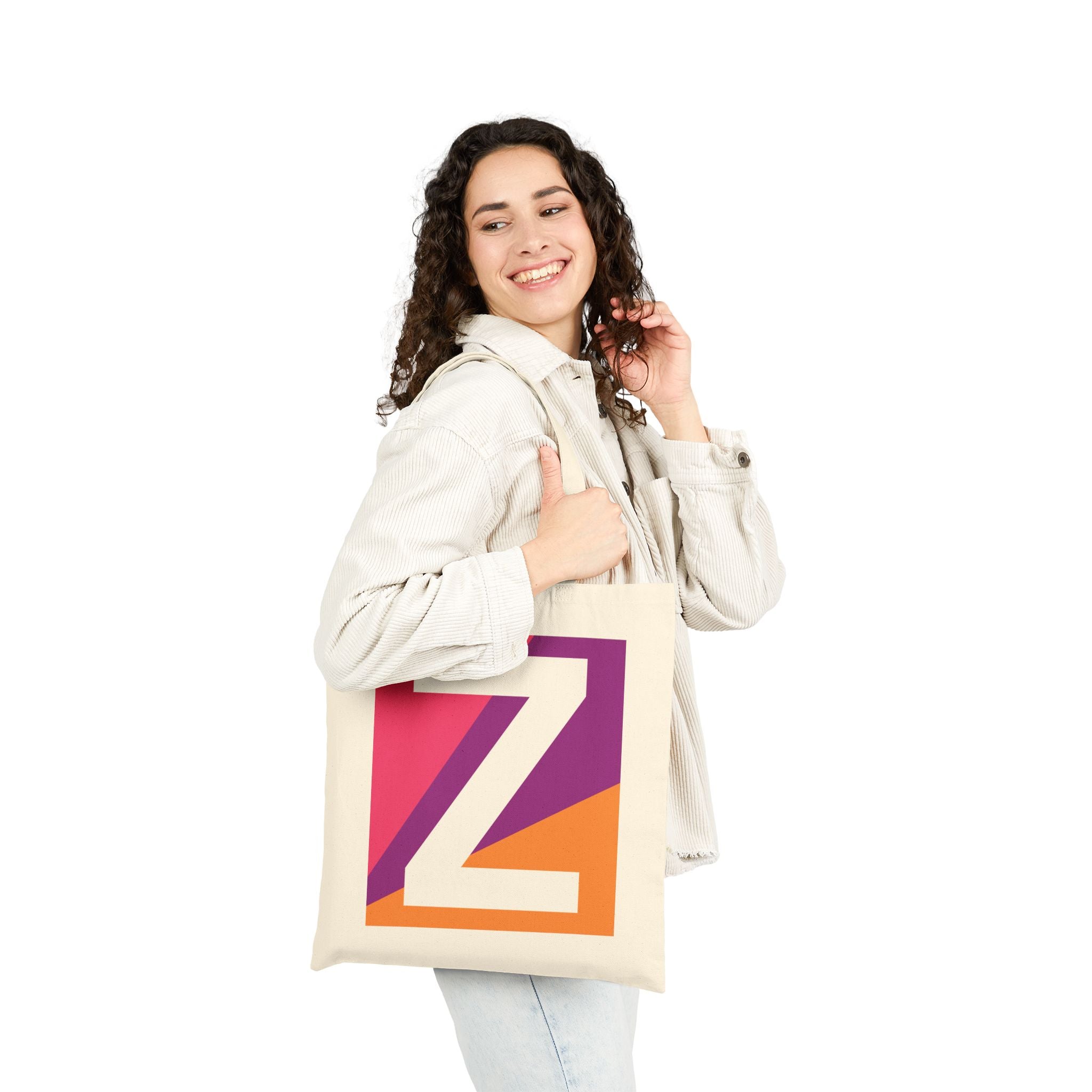 Initial Z Colorblock Canvas Tote Bag — Monogram Letter Z Reusable Grocery Tote