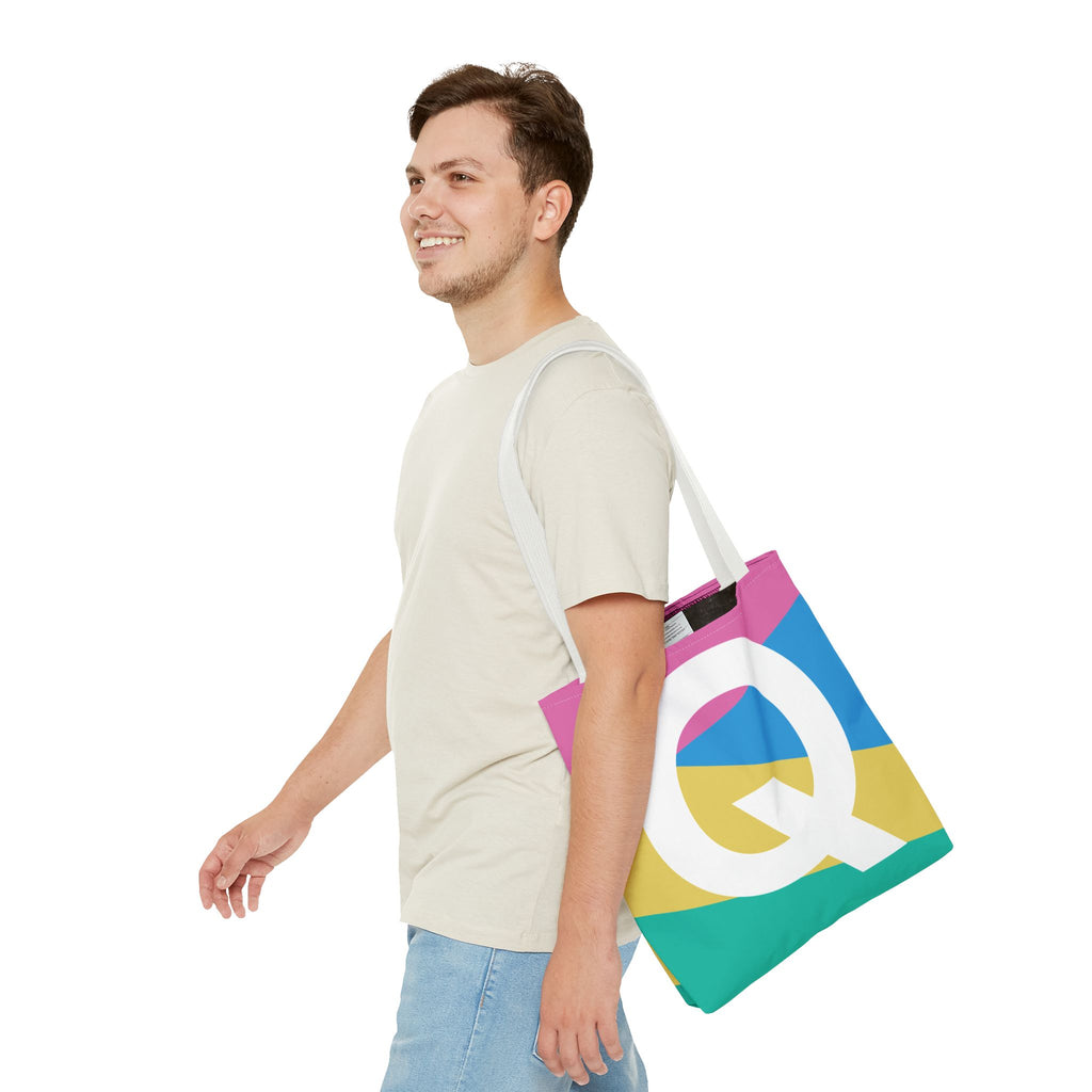 Monogram 'Q' Colorblock Tote Bag — Personalized Initial Q Shoulder Tote