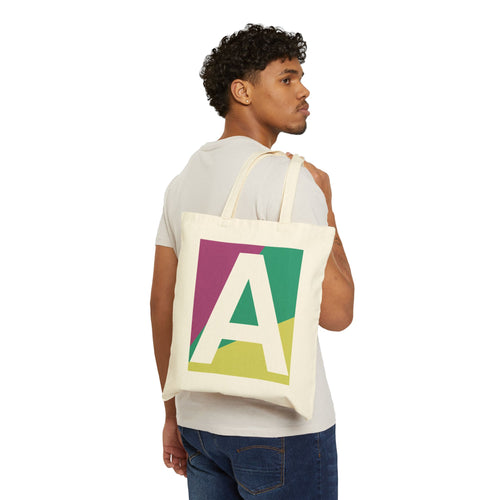 Initial A Colorblock Canvas Tote Bag — Monogram Letter A Reusable Grocery Tote