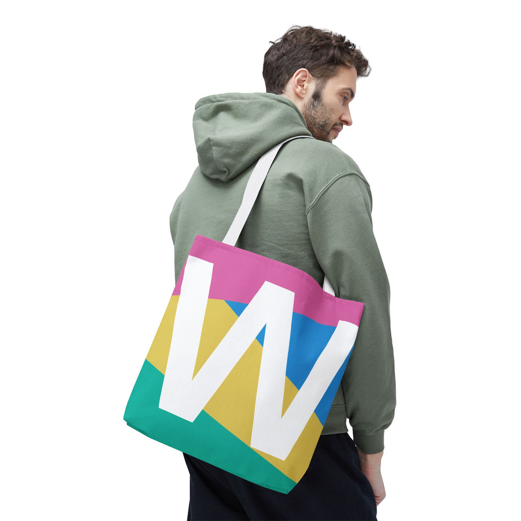 Monogram 'W' Colorblock Tote Bag — Personalized Initial W Shoulder Tote