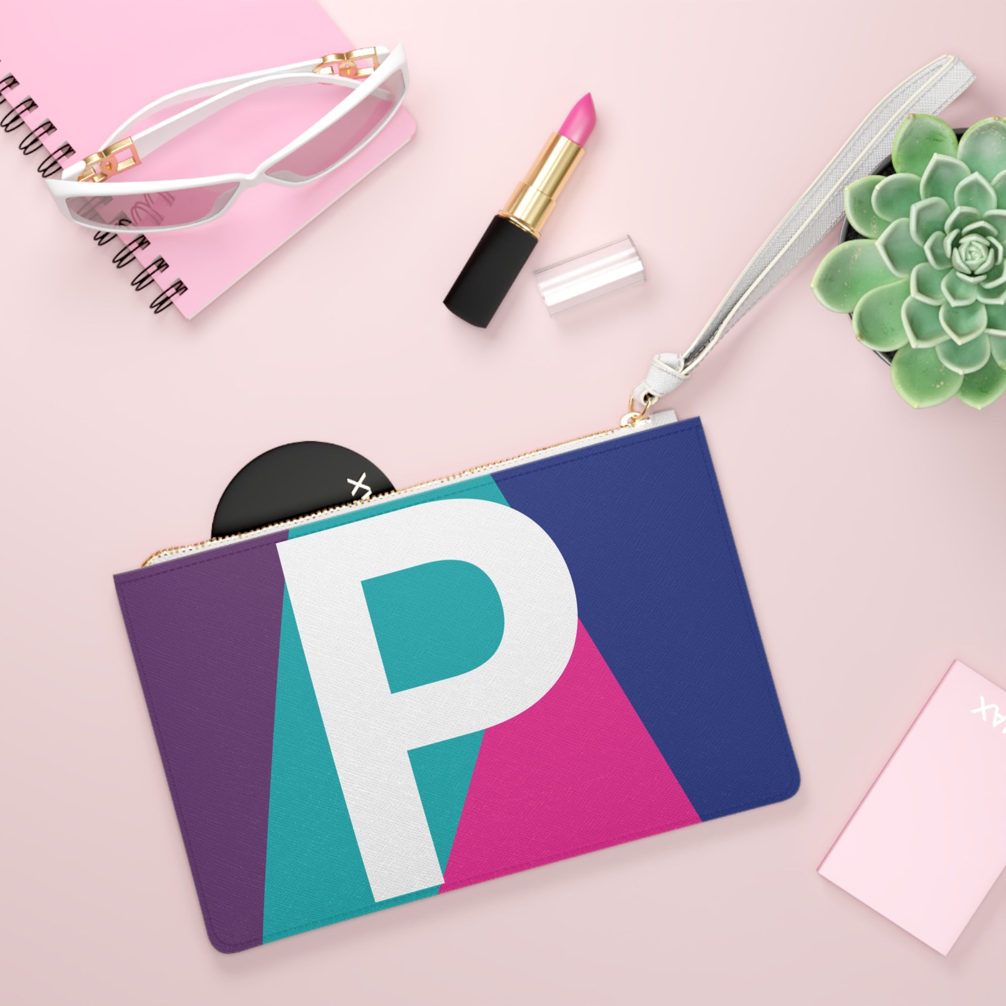 Monogram 'P' Colorblock Clutch Bag — Bold Geometric Wristlet for Everyday & Gifts