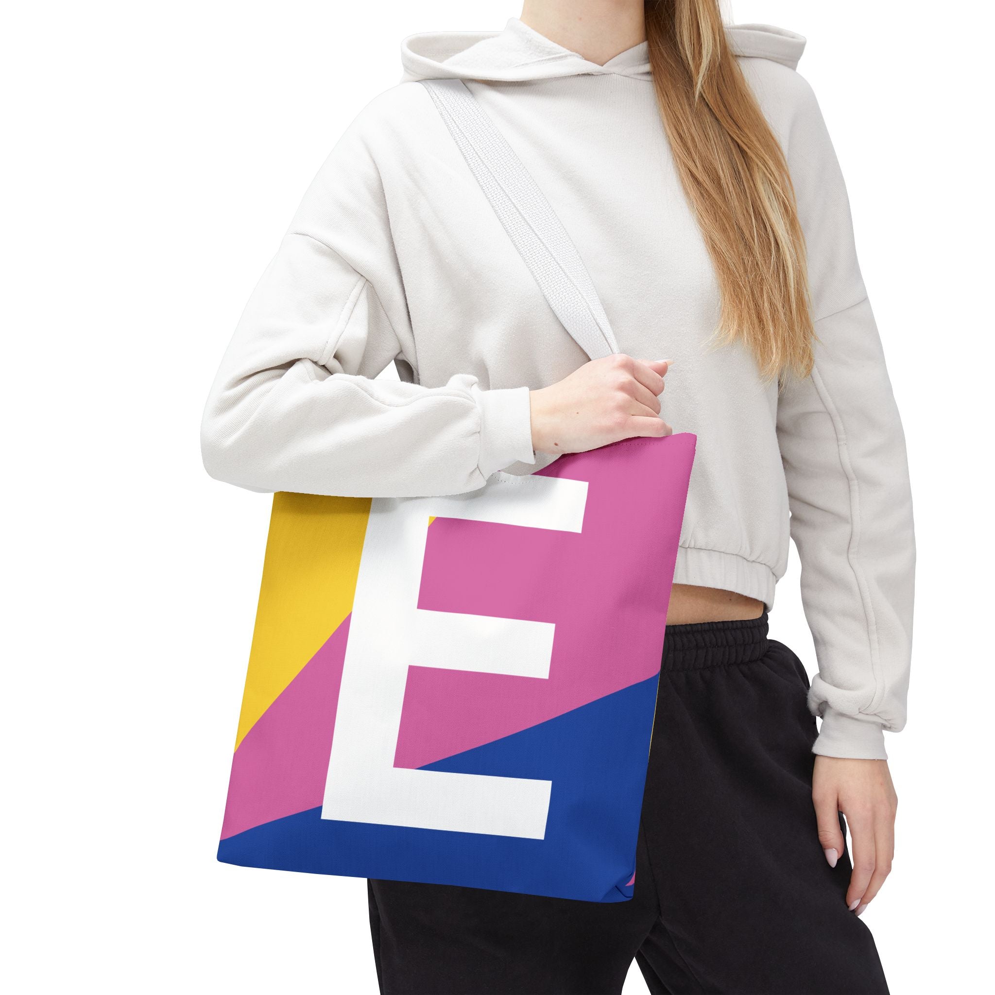 Monogram 'E' Colorblock Tote Bag — Personalized Initial E Shoulder Tote