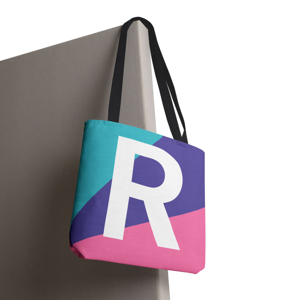 Monogram 'R' Colorblock Tote Bag — Personalized Initial R Shoulder Tote