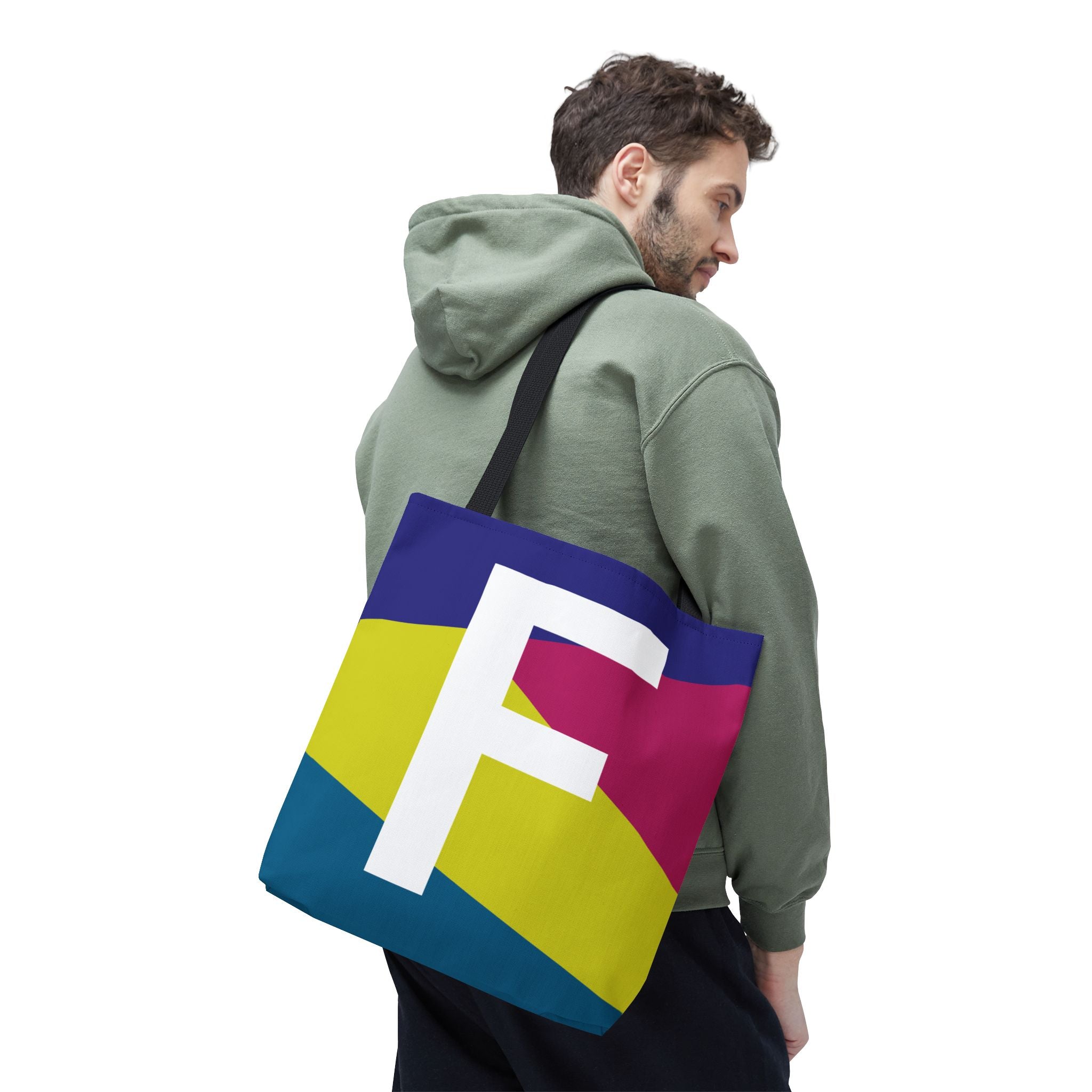Monogram 'F' Colorblock Tote Bag — Personalized Initial F Shoulder Tote
