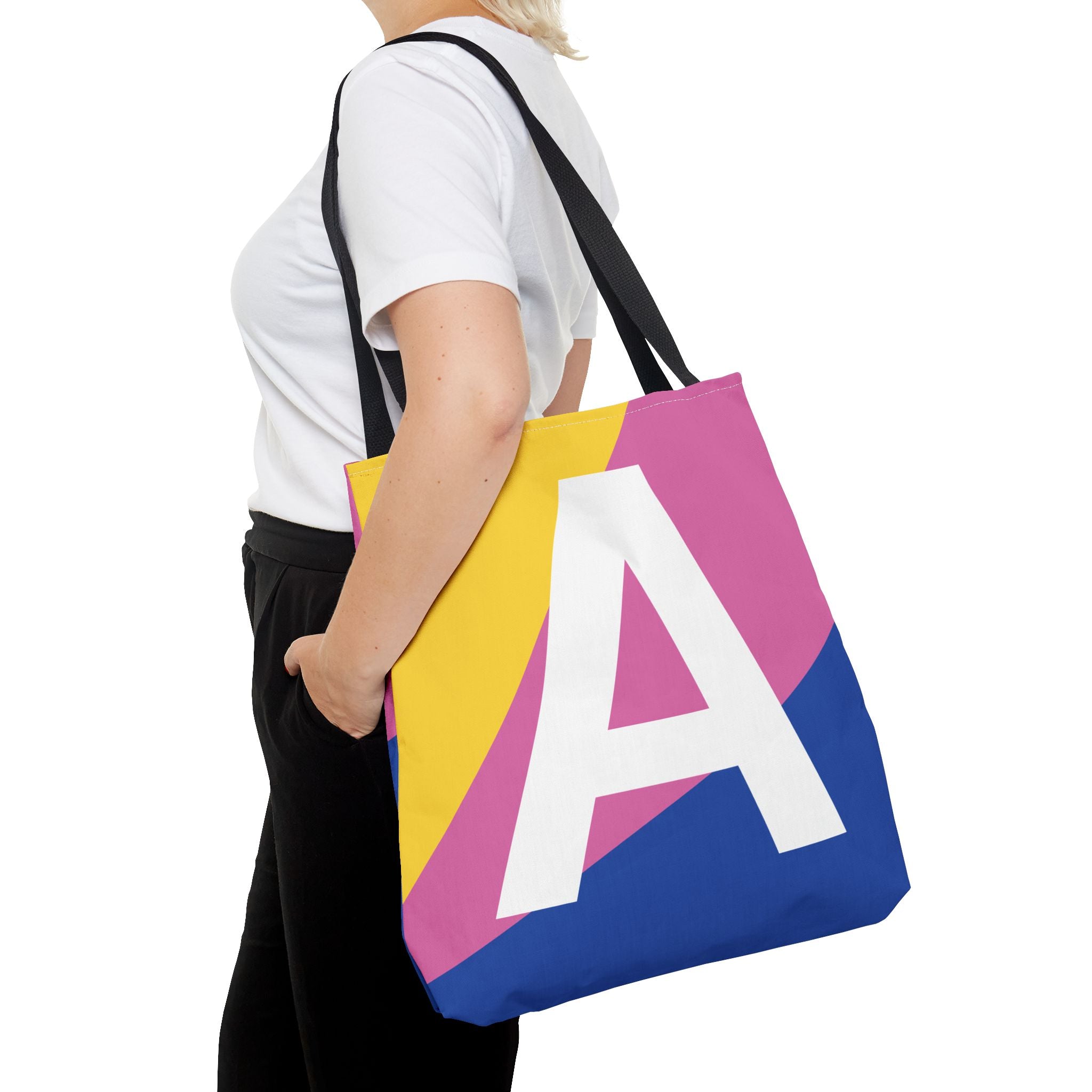 Monogram 'A' Colorblock Tote Bag — Personalized Initial A Shoulder Tote