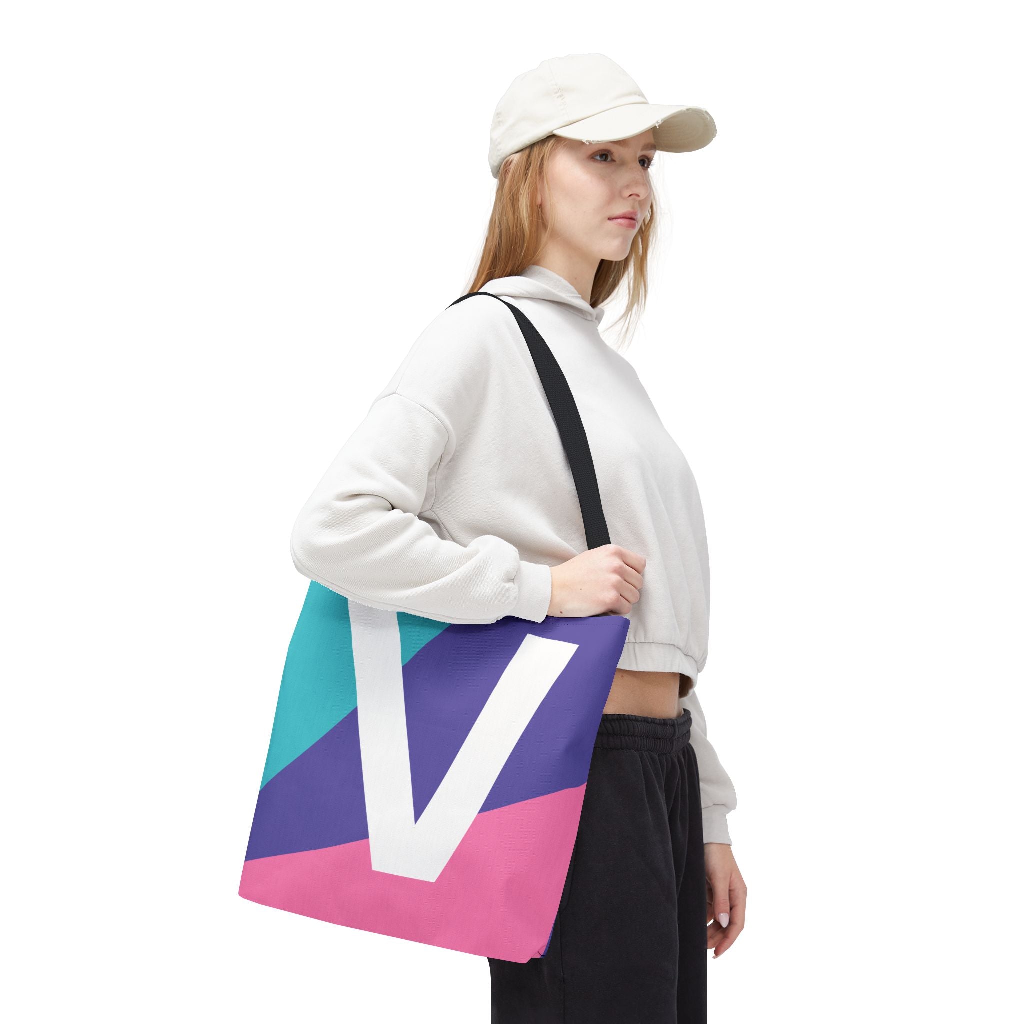 Monogram 'V' Colorblock Tote Bag — Personalized Initial V Shoulder Tote