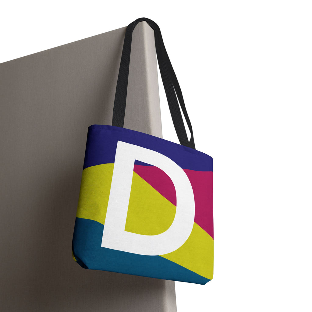 Monogram 'D' Colorblock Tote Bag — Personalized Initial D Shoulder Tote