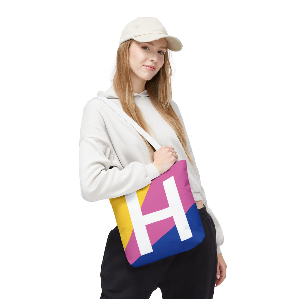 Monogram 'H' Colorblock Tote Bag — Personalized Initial H Shoulder Tote