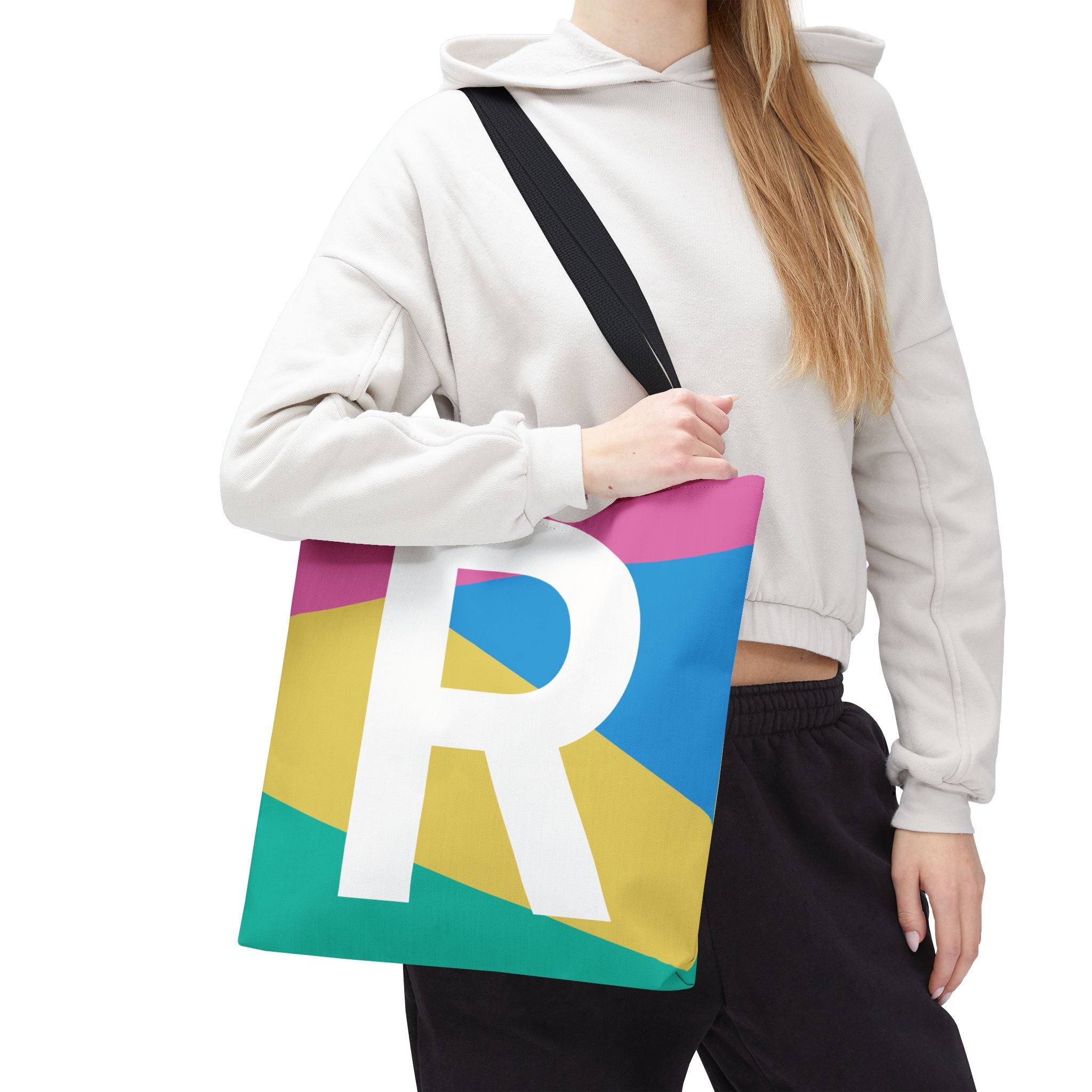 Monogram 'R' Colorblock Tote Bag — Personalized Initial R Shoulder Tote