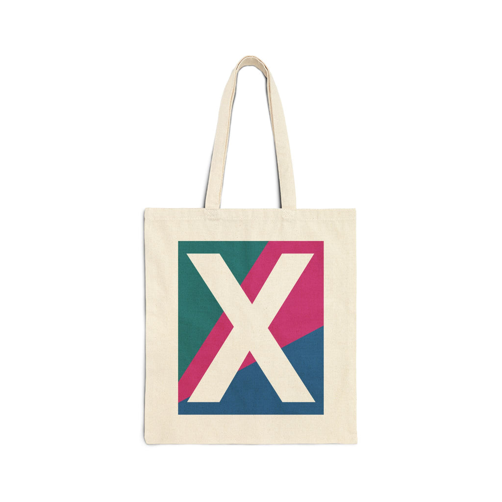 Initial X Colorblock Canvas Tote Bag — Monogram Letter X Reusable Grocery Tote