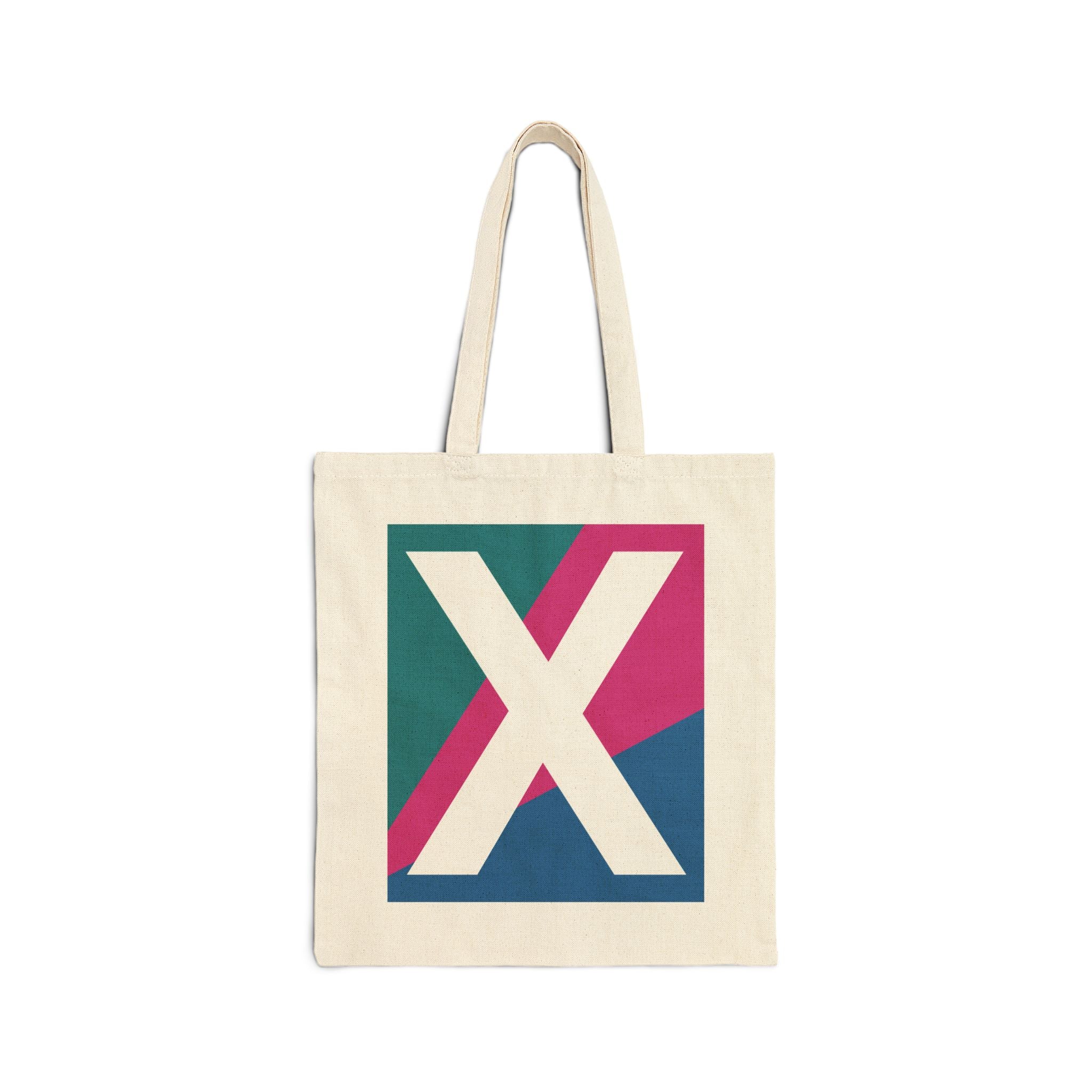 Initial X Colorblock Canvas Tote Bag — Monogram Letter X Reusable Grocery Tote