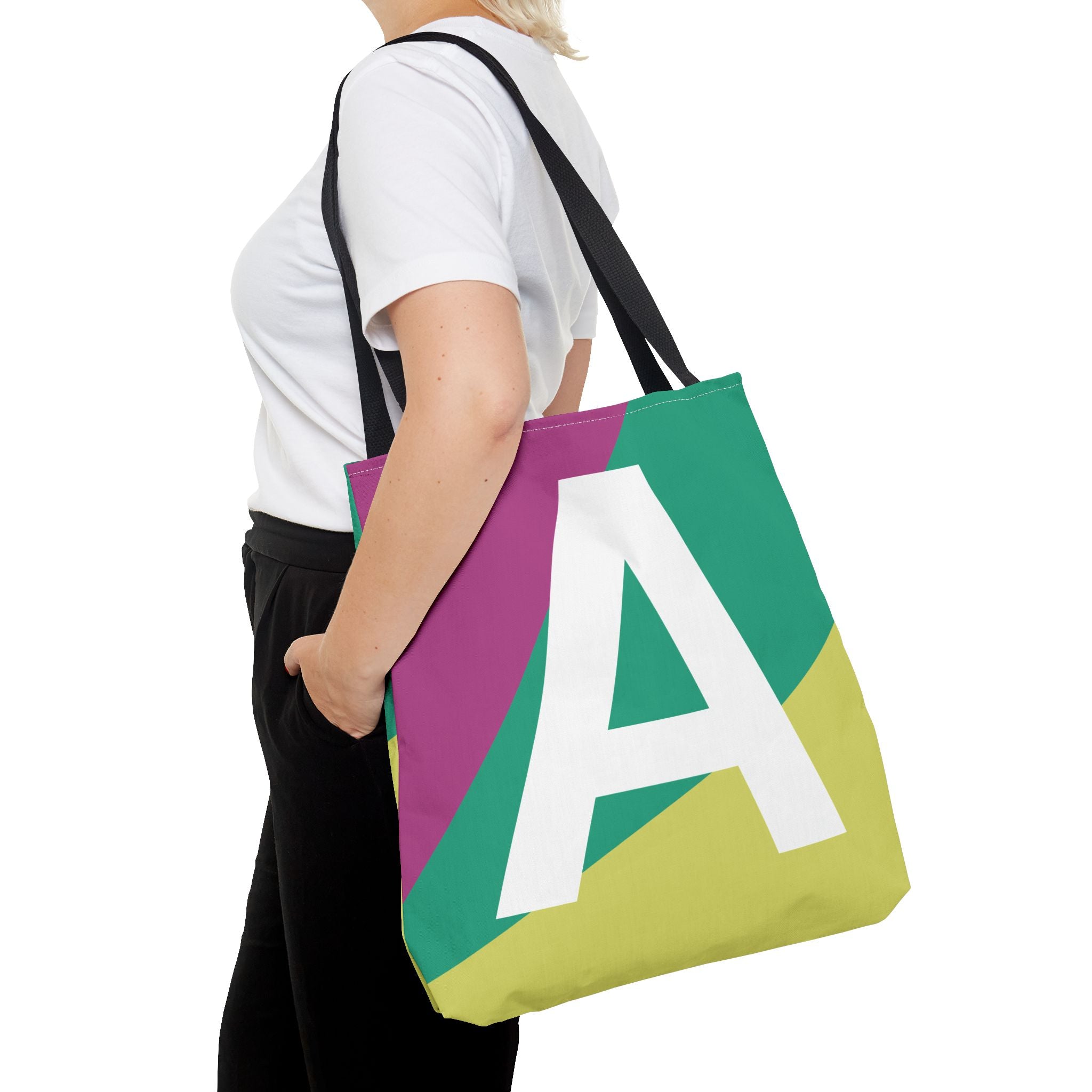 Monogram 'A' Colorblock Tote Bag — Personalized Initial A Shoulder Tote