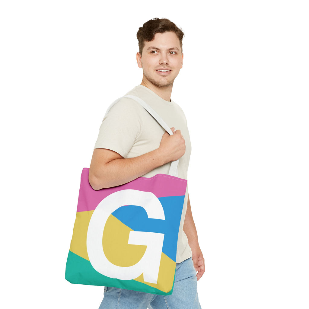 Monogram 'G' Colorblock Tote Bag — Personalized Initial G Shoulder Tote