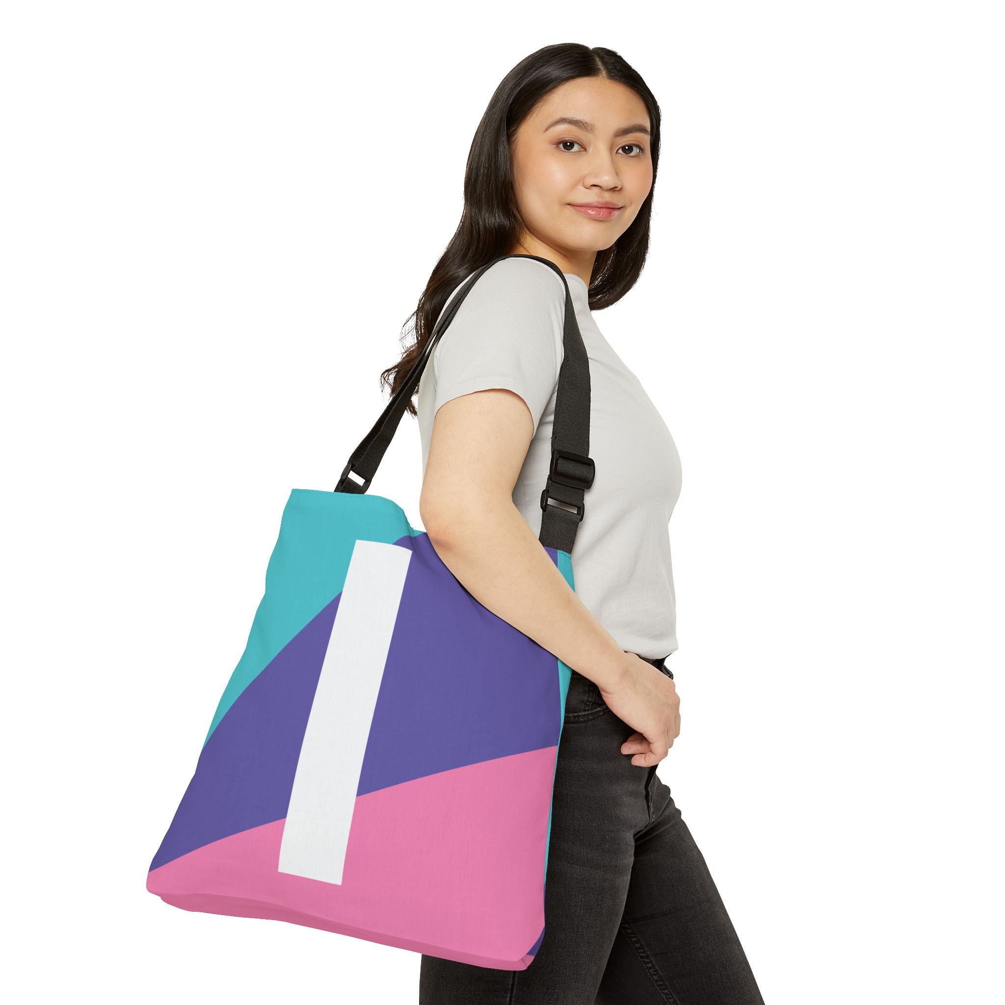 Initial Letter 'I' Colorblock Adjustable Tote Bag — Monogram Alphabet Shoulder Bag