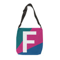 Initial Letter 'F' Colorblock Adjustable Tote Bag — Monogram Alphabet Shoulder Bag