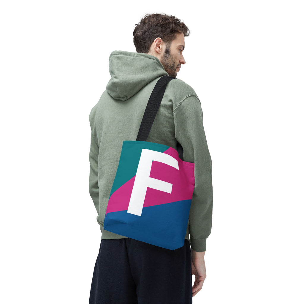 Monogram 'F' Colorblock Tote Bag — Personalized Initial F Shoulder Tote
