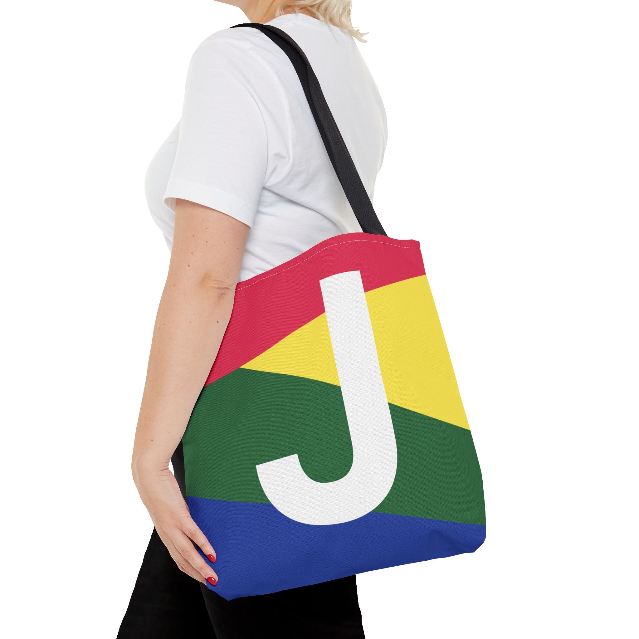 Monogram 'J' Colorblock Tote Bag — Personalized Initial J Shoulder Tote