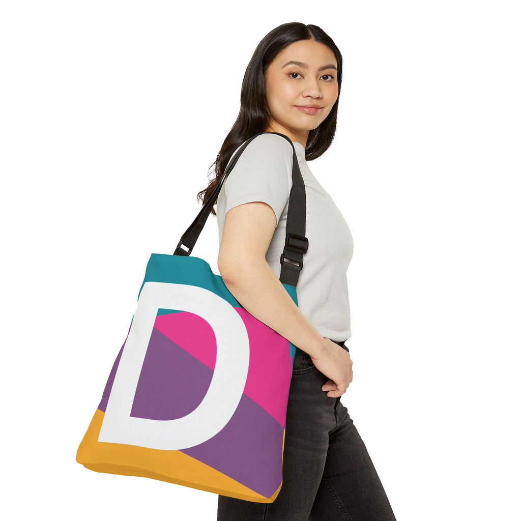 Initial Letter 'D' Colorblock Adjustable Tote Bag — Monogram Alphabet Shoulder Bag