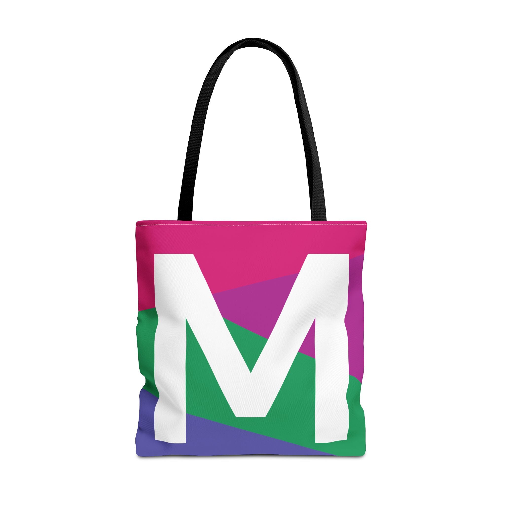 Monogram 'M' Colorblock Tote Bag — Personalized Initial M Shoulder Tote