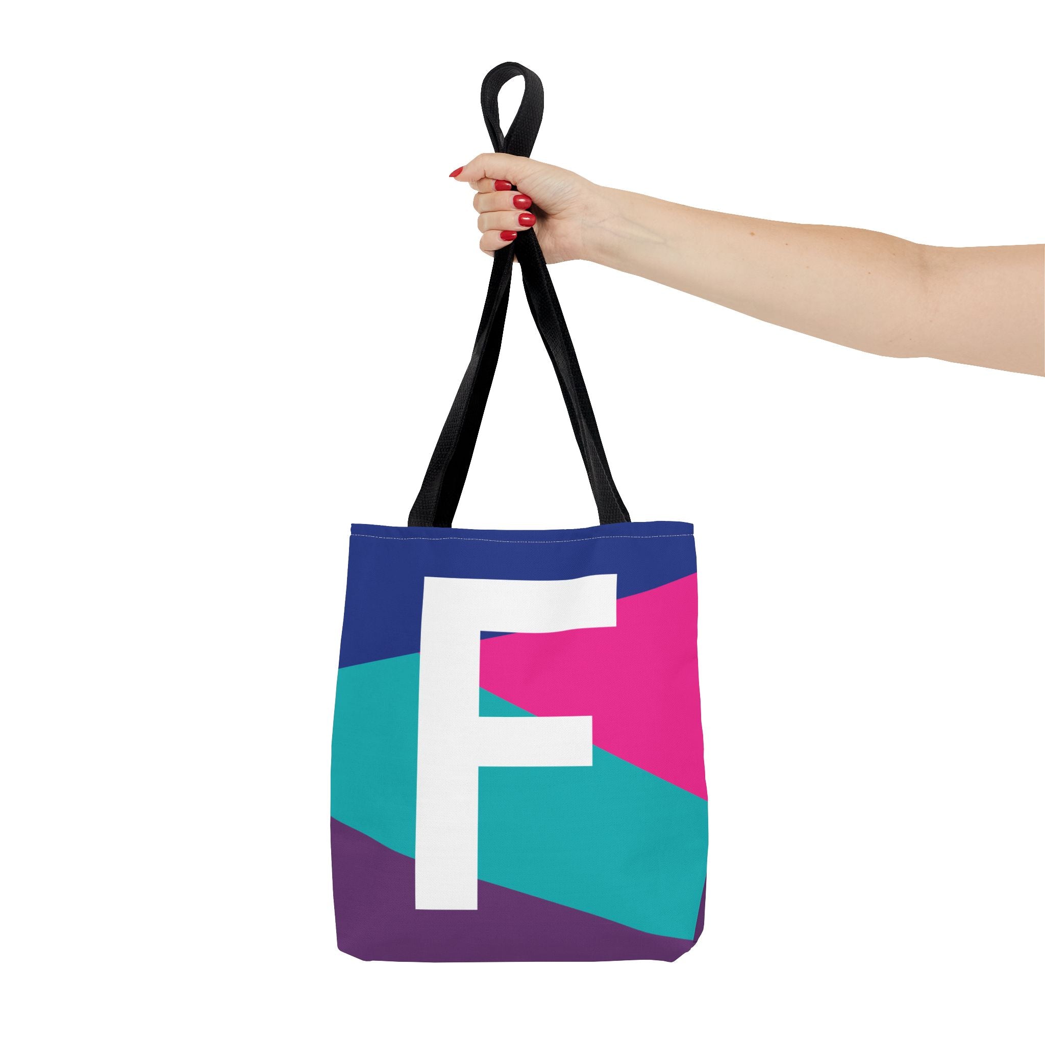 Monogram 'F' Colorblock Tote Bag — Personalized Initial F Shoulder Tote