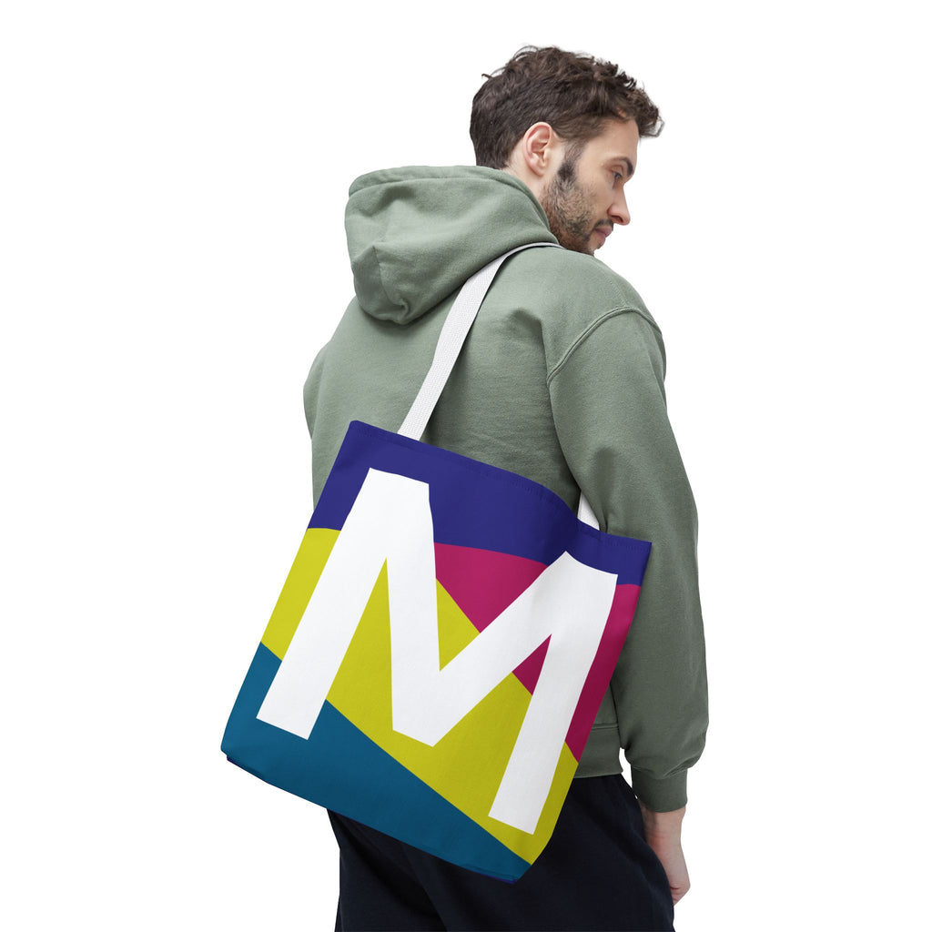 Monogram 'M' Colorblock Tote Bag — Personalized Initial M Shoulder Tote