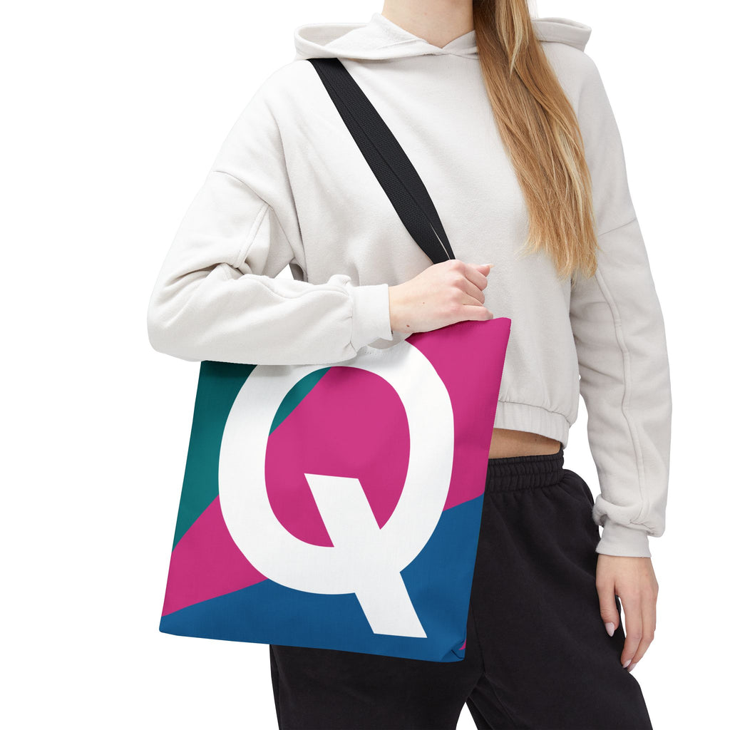 Monogram 'Q' Colorblock Tote Bag — Personalized Initial Q Shoulder Tote