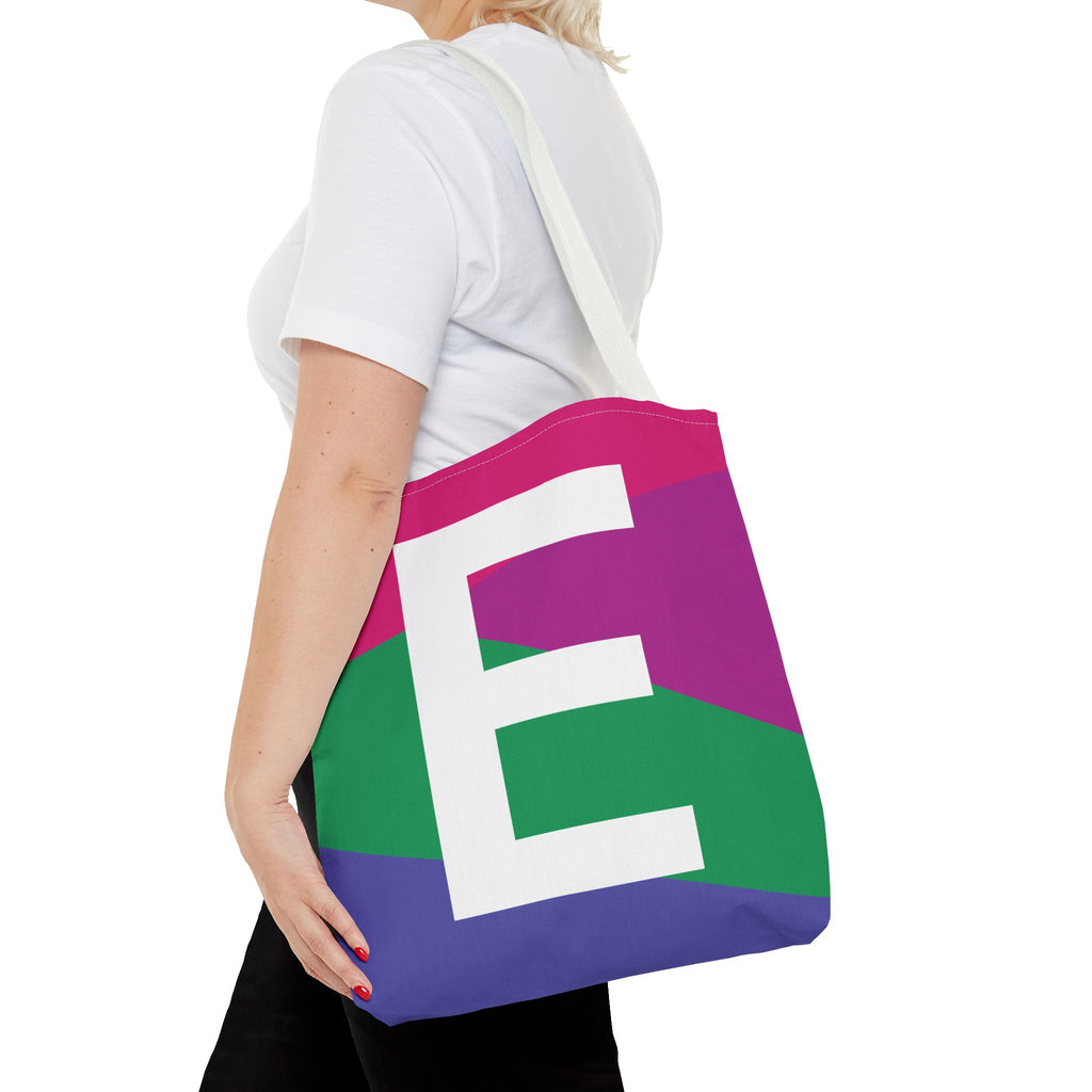 Monogram 'E' Colorblock Tote Bag — Personalized Initial E Shoulder Tote