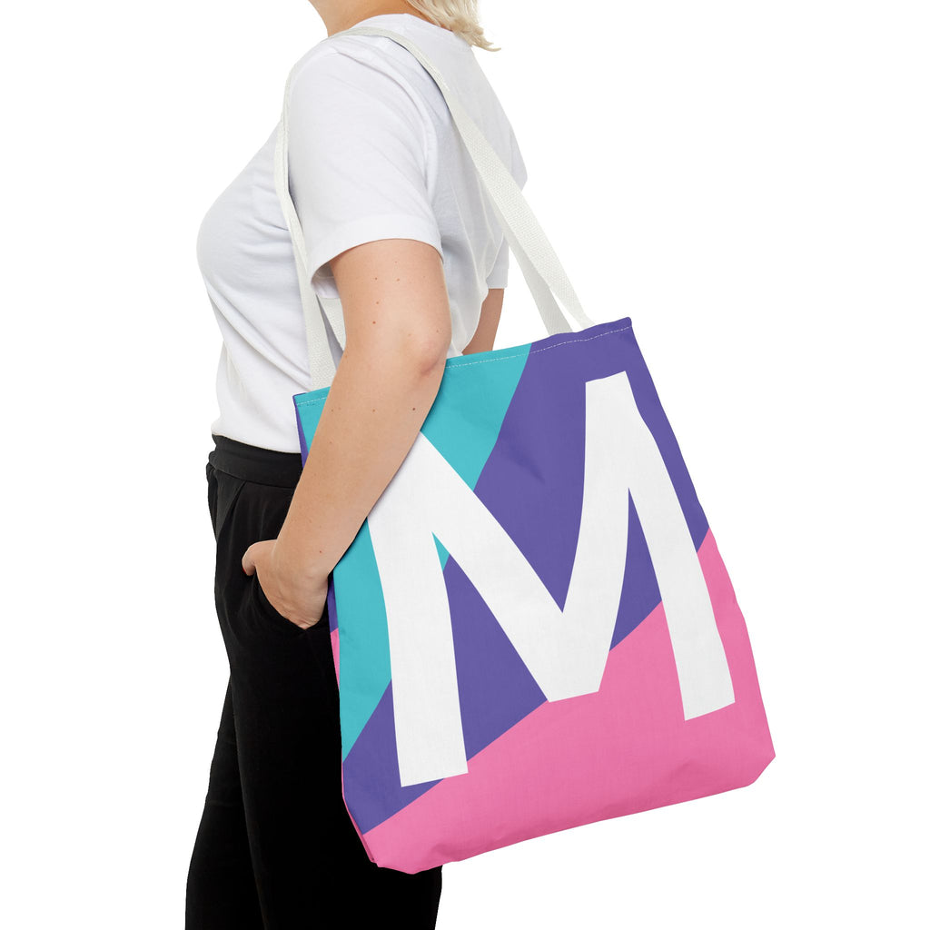 Monogram 'M' Colorblock Tote Bag — Personalized Initial M Shoulder Tote