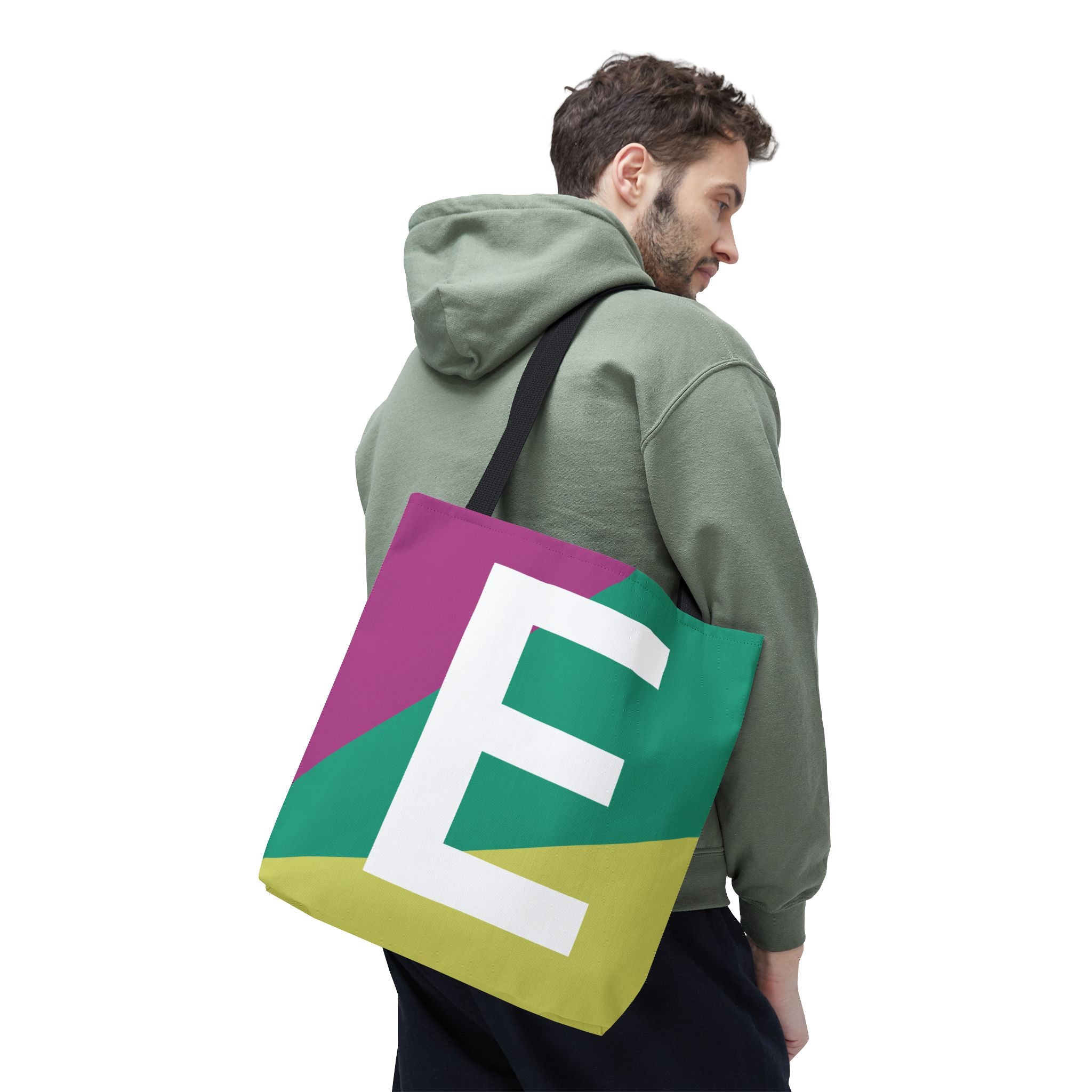 Monogram 'E' Colorblock Tote Bag — Personalized Initial E Shoulder Tote