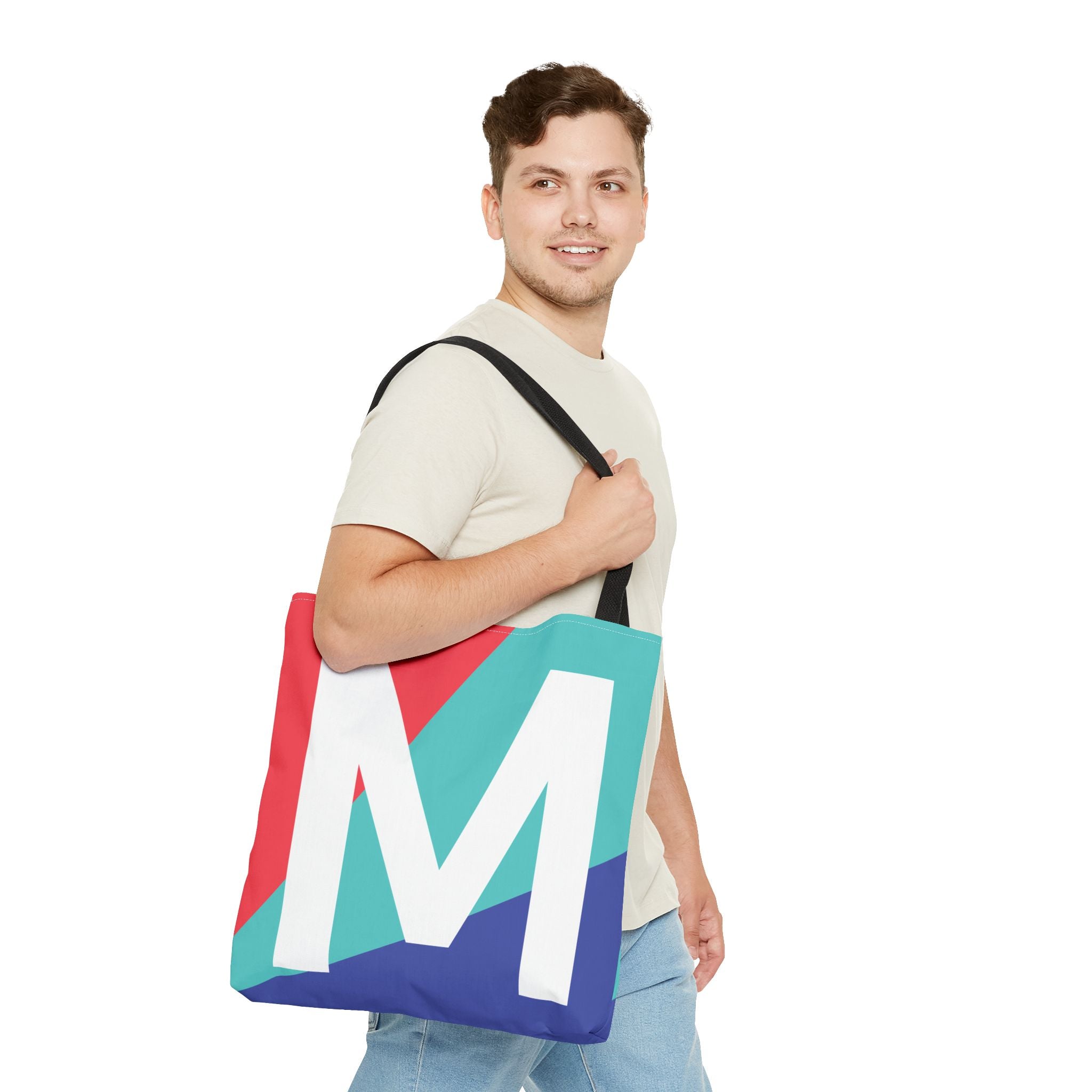 Monogram 'M' Colorblock Tote Bag — Personalized Initial M Shoulder Tote