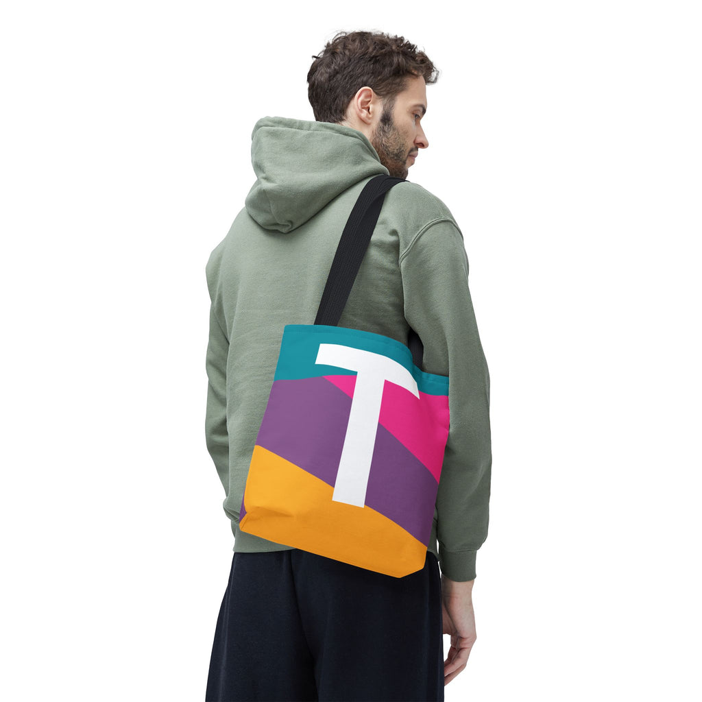 Monogram 'T' Colorblock Tote Bag — Personalized Initial T Shoulder Tote