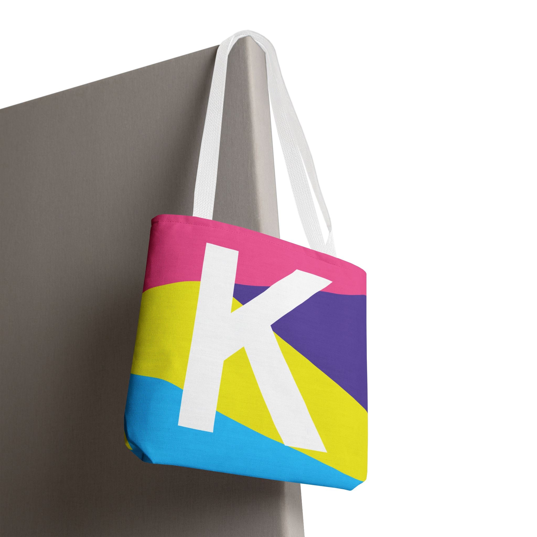 Monogram 'K' Colorblock Tote Bag — Personalized Initial K Shoulder Tote