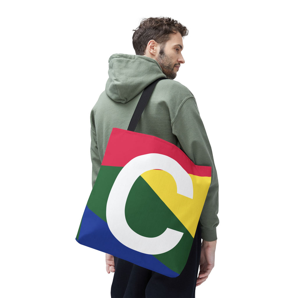 Monogram 'C' Colorblock Tote Bag — Personalized Initial C Shoulder Tote