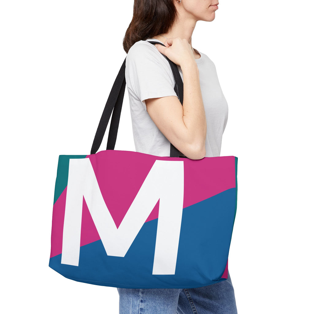Personalized 'M' Colorblock Tote Bag — Monogram Weekender Tote