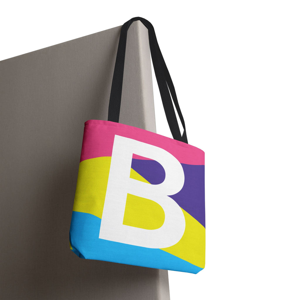 Monogram 'B' Colorblock Tote Bag — Personalized Initial B Shoulder Tote